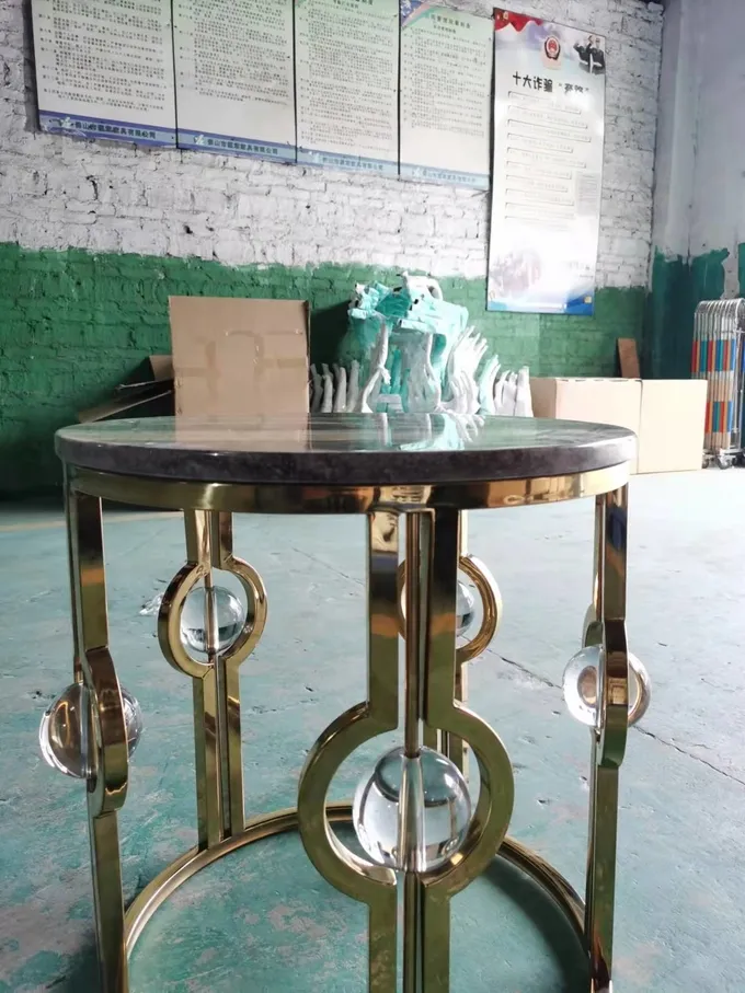 Gold Plated Stainless Steel Marble Side Table Light Luxury Metal Crystal Ball Round Corner Table 1