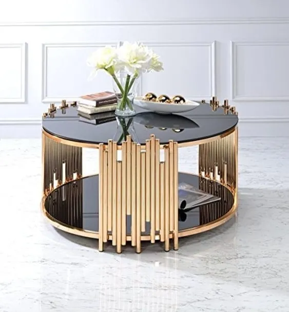 Marble Glass Top Gold Round Coffee Table With Storage Strike Deisgn 3