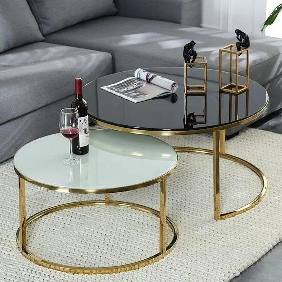 Marble Glass Top Gold Round Coffee Table With Storage Strike Deisgn 0