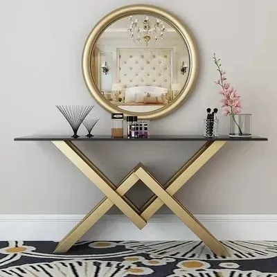 White Rectangular Stylish Tea Table Luxury Arrow Console In Gold 150X45X80 2