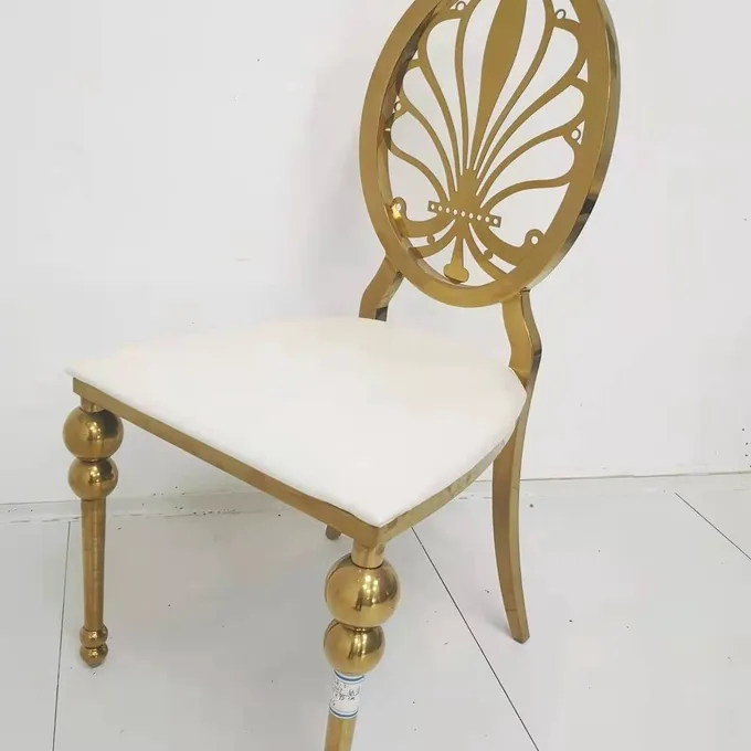 Elegant Luxury Gold Stainless Steel Wedding Chair OEM W50xD65xH92cm 3