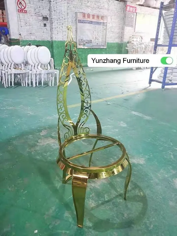 Gold Stainless Steel Commercial Wedding Banquet Chair Leather Velvet 3