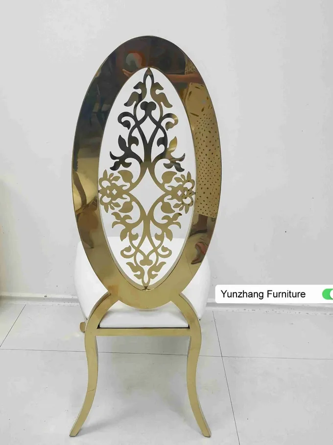 Ellipse High Back Golden Wedding Dining Chair With Flower OEM 2