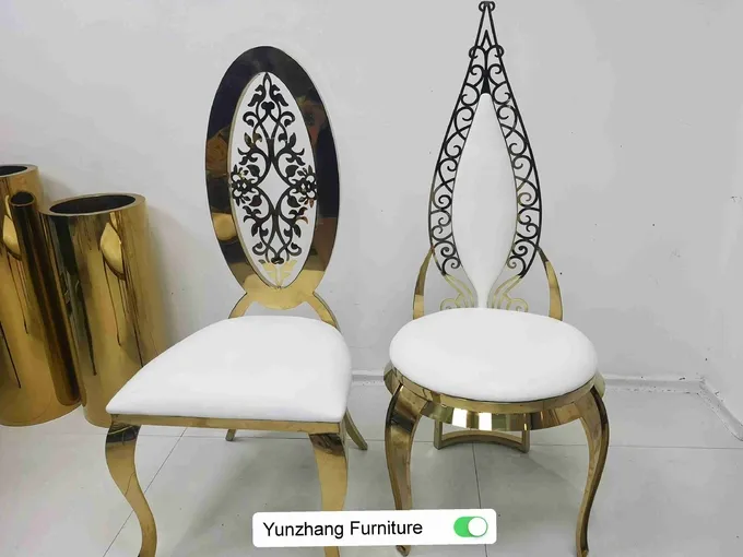 Ellipse High Back Golden Wedding Dining Chair With Flower OEM 3