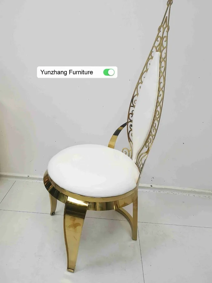 Gold Stainless Steel Commercial Wedding Banquet Chair Leather Velvet 1