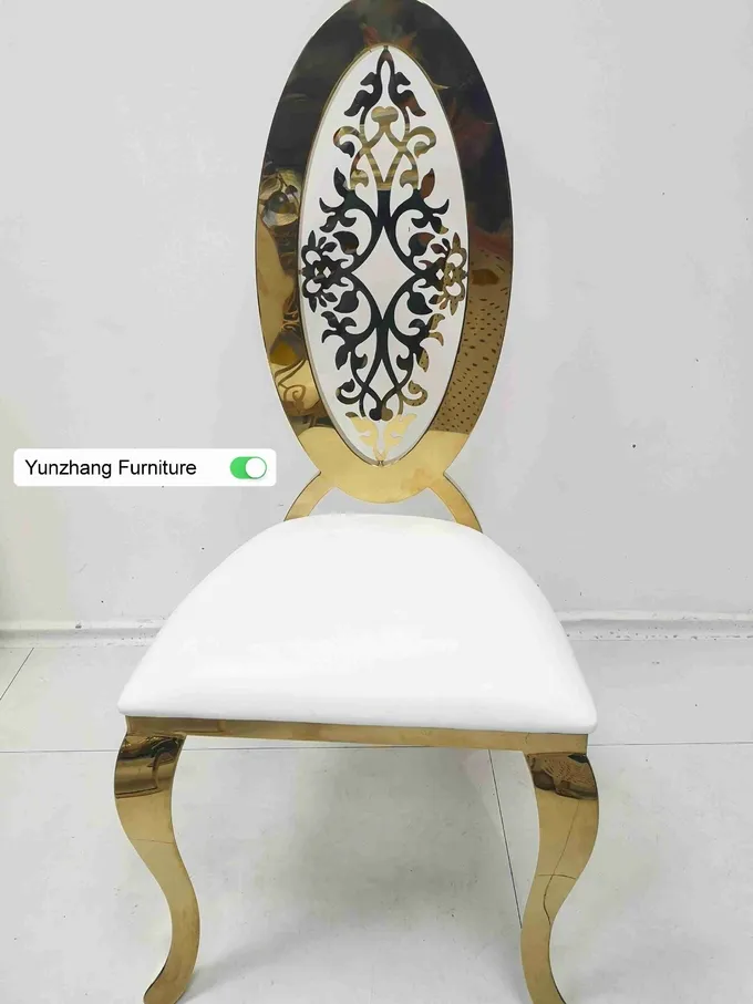 Ellipse High Back Golden Wedding Dining Chair With Flower OEM 0