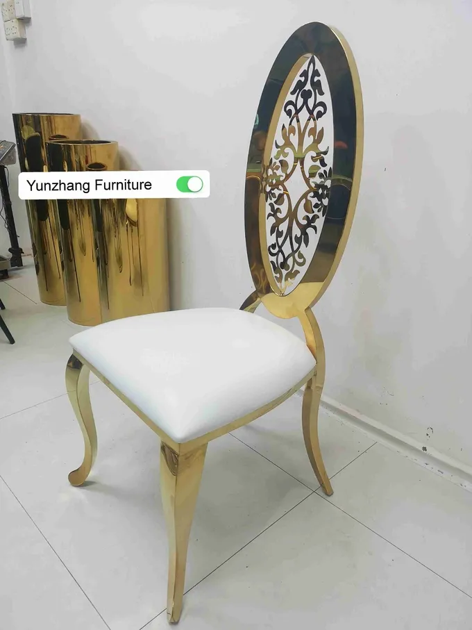 Ellipse High Back Golden Wedding Dining Chair With Flower OEM 1