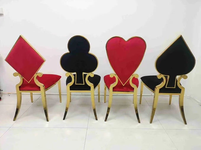 Poker Red Heart Wedding Banquet Chair Leather Velvet Cushion Dining Room Furniture 4