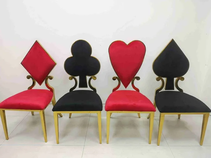 Poker Red Heart Wedding Banquet Chair Leather Velvet Cushion Dining Room Furniture 3