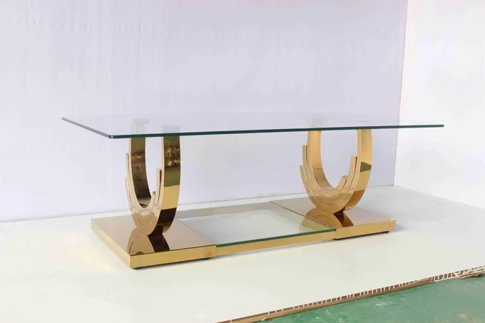 Ti Gold U Shaped Base 2 Piece Coffee Table Set Living Room Home Furniture 4