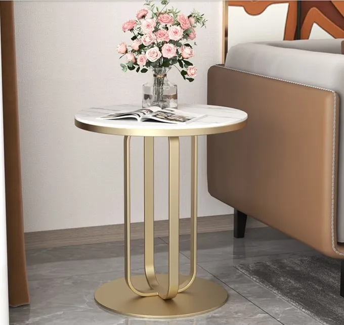 Popular Elegant Side Table With Stainless Steel Base Metal Marble Family Use 0